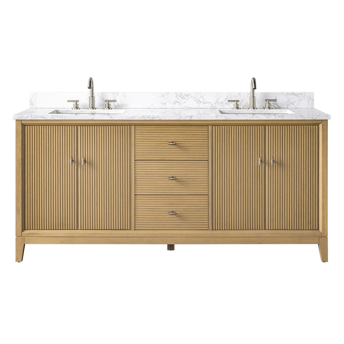 72" Double Sink Freestanding Bath Vanity Cabinet with White Engineered Marble Top - HomeBeyond