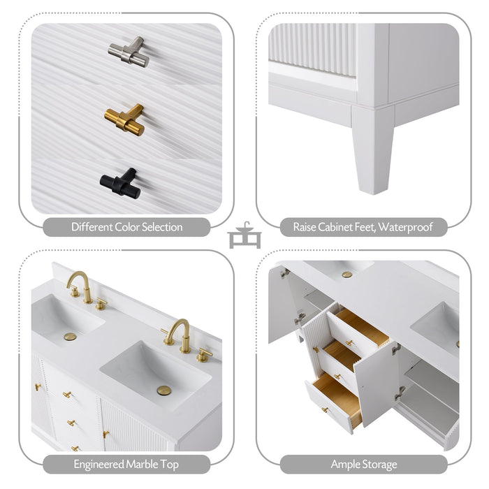 72" Double Sink Freestanding Bath Vanity Cabinet with White Engineered Marble Top - HomeBeyond