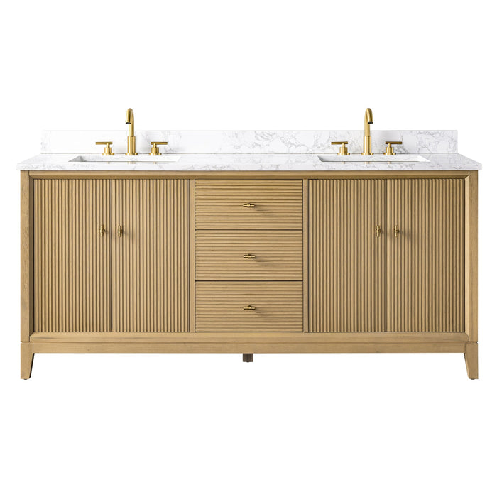 72" Double Sink Freestanding Bath Vanity Cabinet with White Engineered Marble Top - HomeBeyond