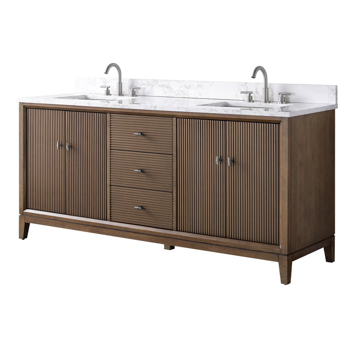 72" Double Sink Freestanding Bath Vanity Cabinet with White Engineered Marble Top - HomeBeyond