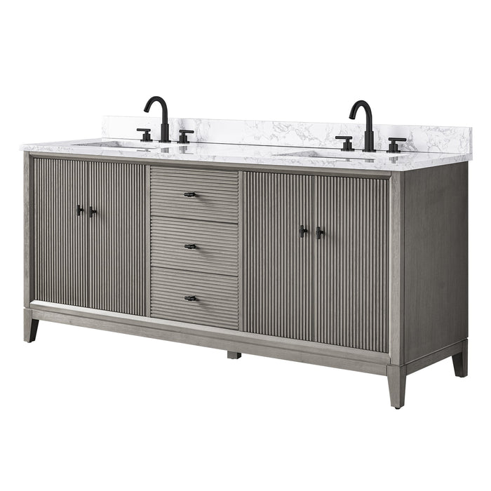 72" Double Sink Freestanding Bath Vanity Cabinet with White Engineered Marble Top - HomeBeyond