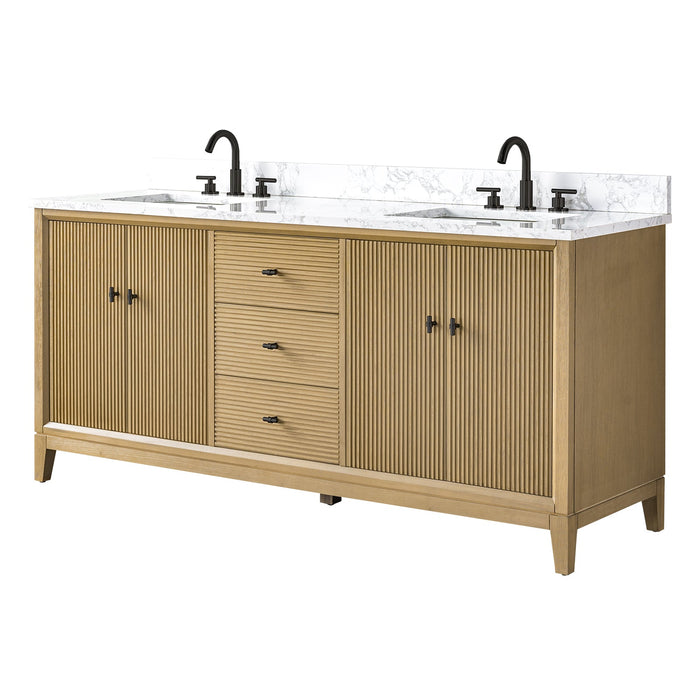 72" Double Sink Freestanding Bath Vanity Cabinet with White Engineered Marble Top - HomeBeyond