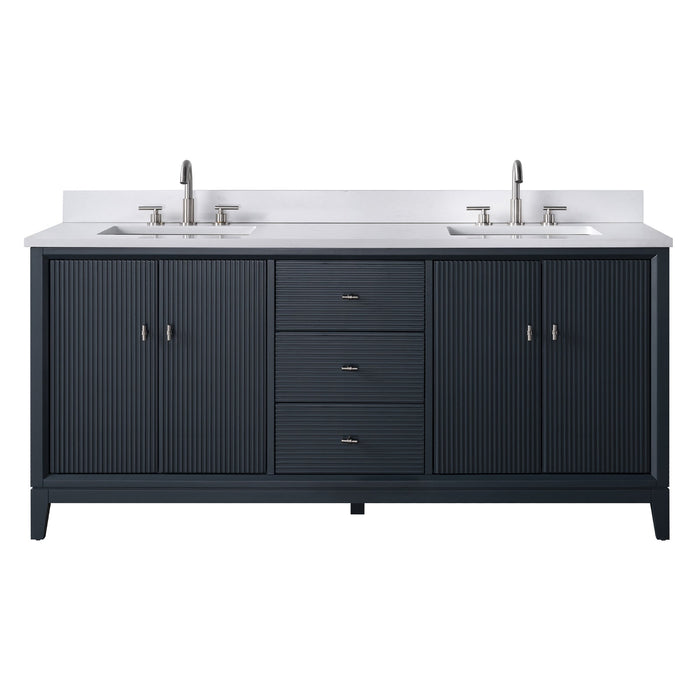 72" Double Sink Freestanding Bath Vanity Cabinet with White Engineered Marble Top - HomeBeyond