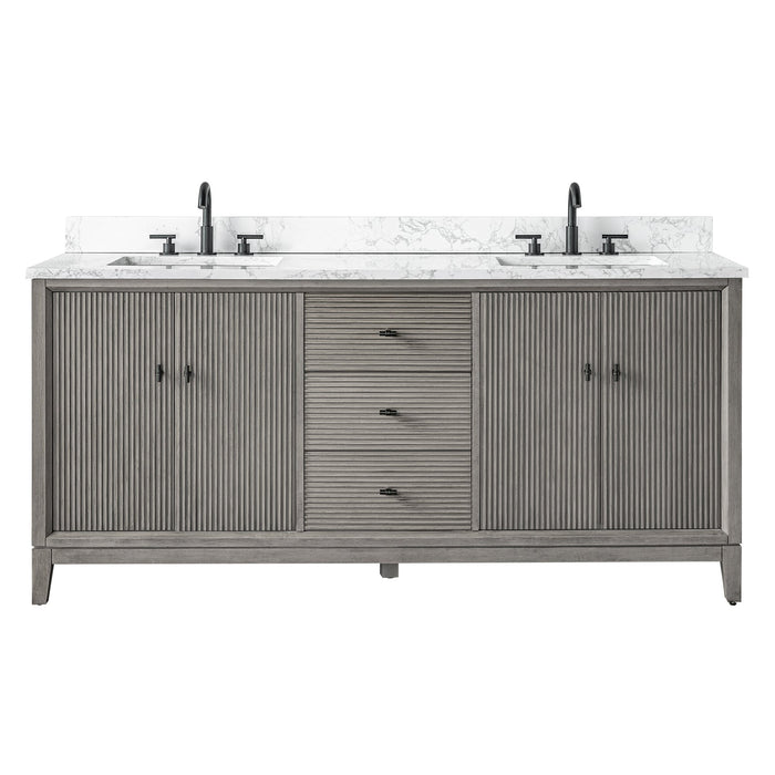 72" Double Sink Freestanding Bath Vanity Cabinet with White Engineered Marble Top - HomeBeyond