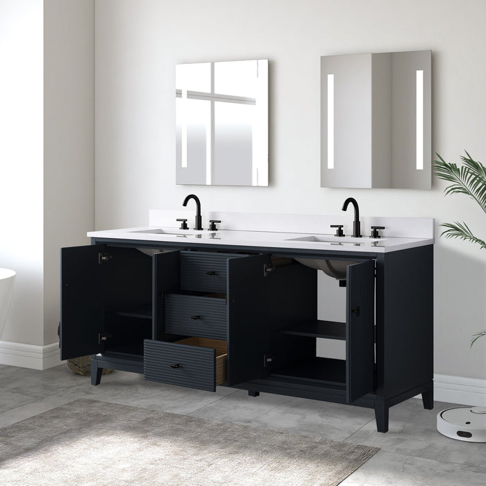 72" Double Sink Freestanding Bath Vanity Cabinet with White Engineered Marble Top - HomeBeyond