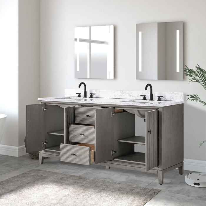 72" Double Sink Freestanding Bath Vanity Cabinet with White Engineered Marble Top - HomeBeyond