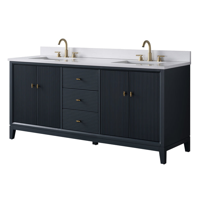 72" Double Sink Freestanding Bath Vanity Cabinet with White Engineered Marble Top - HomeBeyond