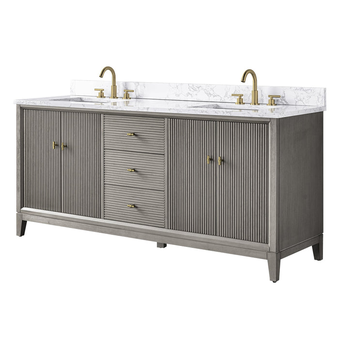 72" Double Sink Freestanding Bath Vanity Cabinet with White Engineered Marble Top - HomeBeyond