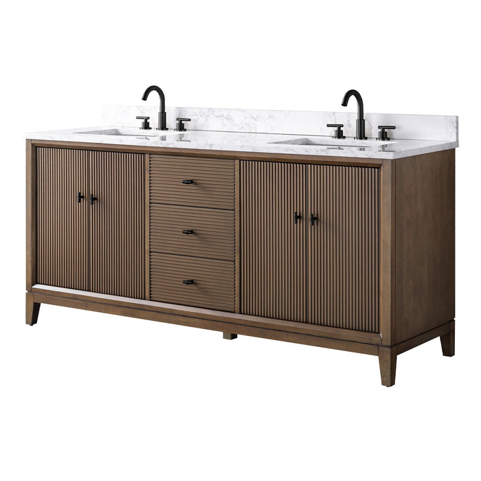 72" Double Sink Freestanding Bath Vanity Cabinet with White Engineered Marble Top - HomeBeyond