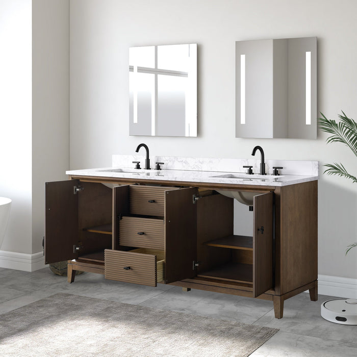 72" Double Sink Freestanding Bath Vanity Cabinet with White Engineered Marble Top - HomeBeyond