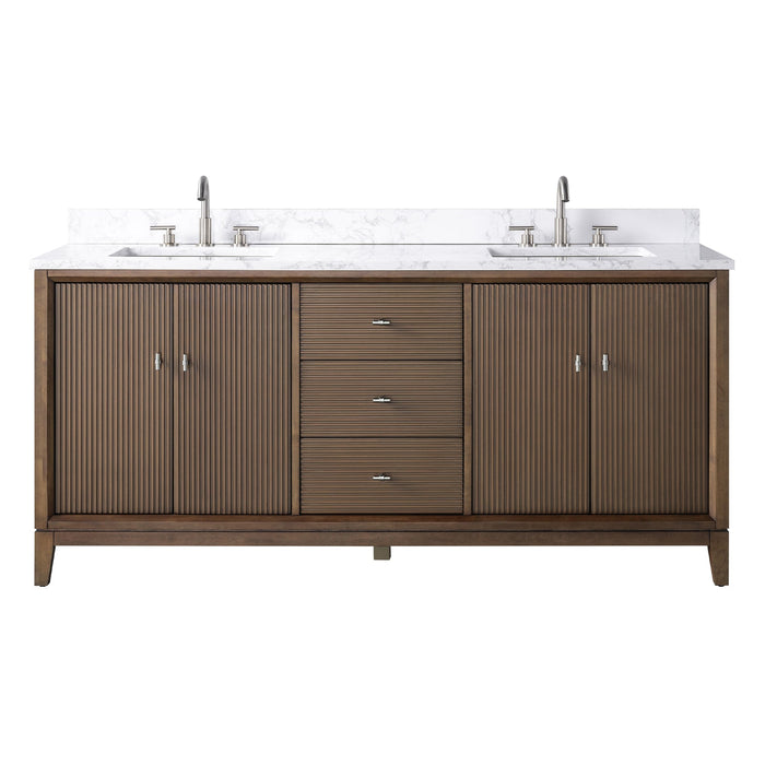 72" Double Sink Freestanding Bath Vanity Cabinet with White Engineered Marble Top - HomeBeyond