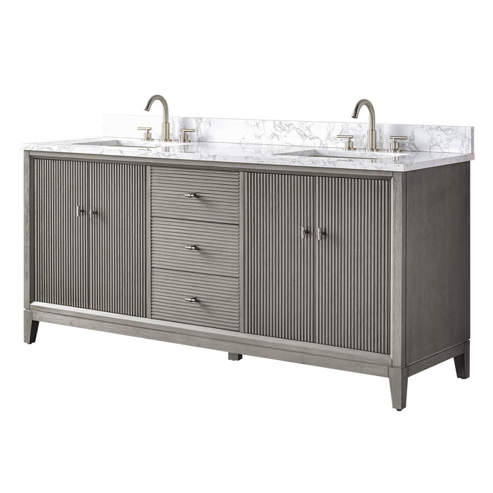 72" Double Sink Freestanding Bath Vanity Cabinet with White Engineered Marble Top - HomeBeyond