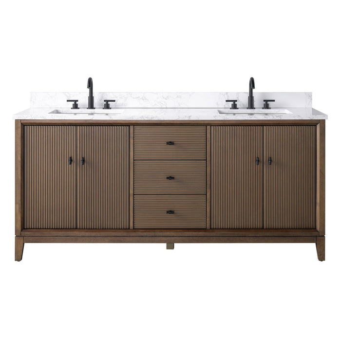 72" Double Sink Freestanding Bath Vanity Cabinet with White Engineered Marble Top - HomeBeyond