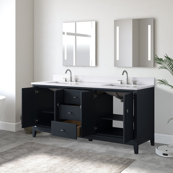 72" Double Sink Freestanding Bath Vanity Cabinet with White Engineered Marble Top - HomeBeyond