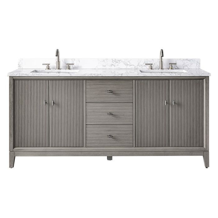 72" Double Sink Freestanding Bath Vanity Cabinet with White Engineered Marble Top - HomeBeyond