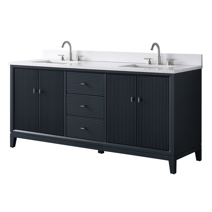 72" Double Sink Freestanding Bath Vanity Cabinet with White Engineered Marble Top - HomeBeyond