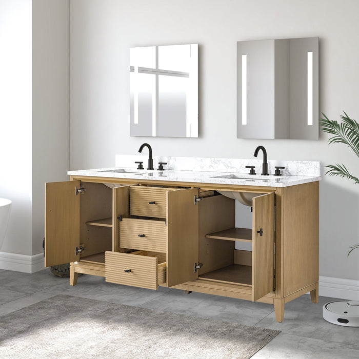 72" Double Sink Freestanding Bath Vanity Cabinet with White Engineered Marble Top - HomeBeyond