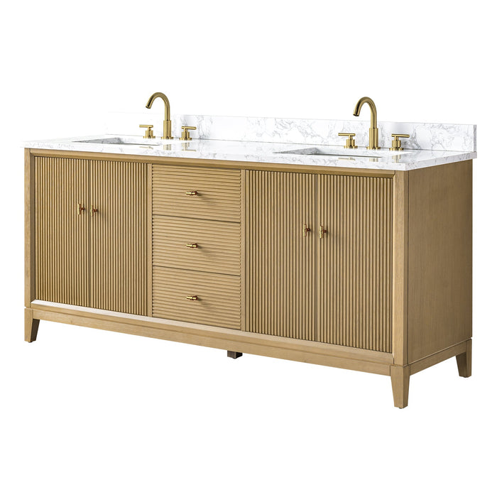 72" Double Sink Freestanding Bath Vanity Cabinet with White Engineered Marble Top - HomeBeyond