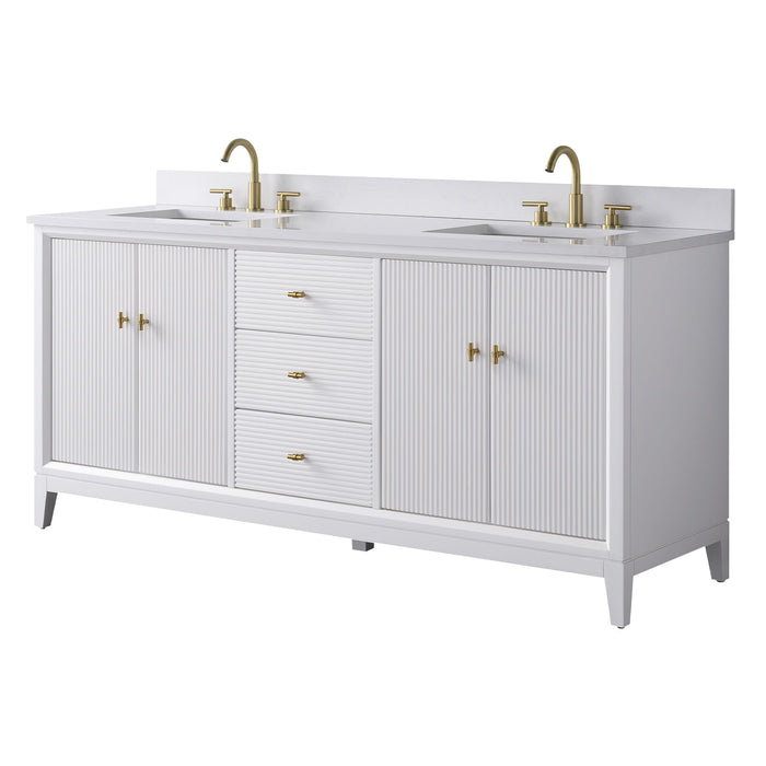 72" Double Sink Freestanding Bath Vanity Cabinet with White Engineered Marble Top - HomeBeyond