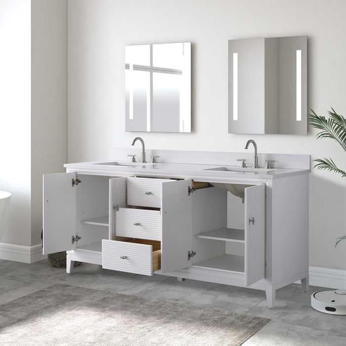 72" Double Sink Freestanding Bath Vanity Cabinet with White Engineered Marble Top - HomeBeyond