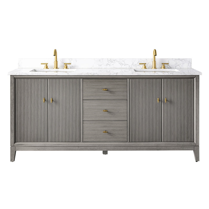 72" Double Sink Freestanding Bath Vanity Cabinet with White Engineered Marble Top - HomeBeyond