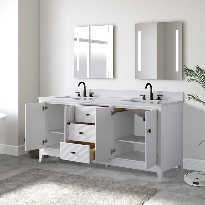 72" Double Sink Freestanding Bath Vanity Cabinet with White Engineered Marble Top - HomeBeyond