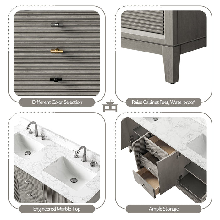 72" Double Sink Freestanding Bath Vanity Cabinet with White Engineered Marble Top - HomeBeyond