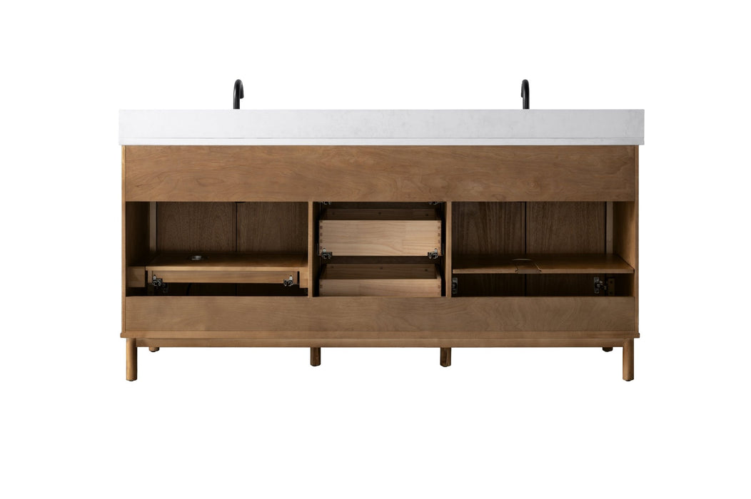 72" Double Sink Freestanding Bathroom Vanity with Milano Mist Engineered Stone Countertop, Integrated Ceramic Sink, Hidden Power & USB Charging Station and Hair Dryer Storage VA1272D - HomeBeyond