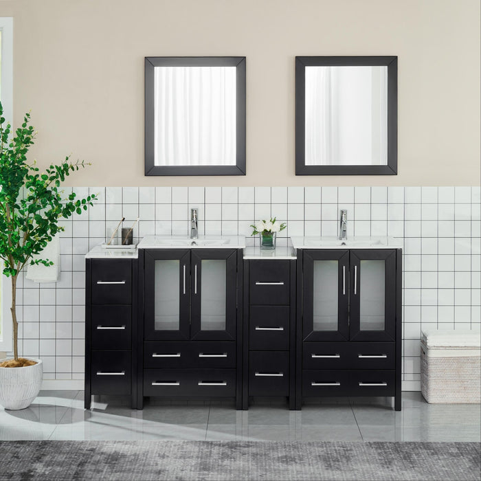 72" Double Sink Modern Bathroom Vanity Set with Ceramic Top & Two Free Mirrors – Large Storage Cabinet with 4 Cabinets VA3024-72 - HomeBeyond