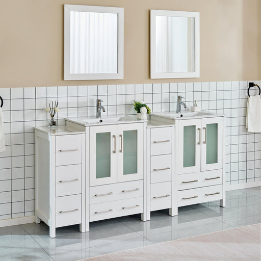 72" Double Sink Modern Bathroom Vanity Set with Ceramic Top & Two Free Mirrors – Large Storage Cabinet with 4 Cabinets VA3024-72 - HomeBeyond