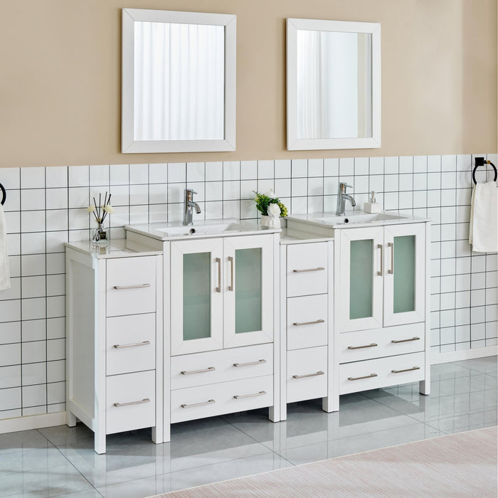 72" Double Sink Modern Bathroom Vanity Set with Ceramic Top & Two Free Mirrors – Large Storage Cabinet with 4 Cabinets VA3024-72 - HomeBeyond