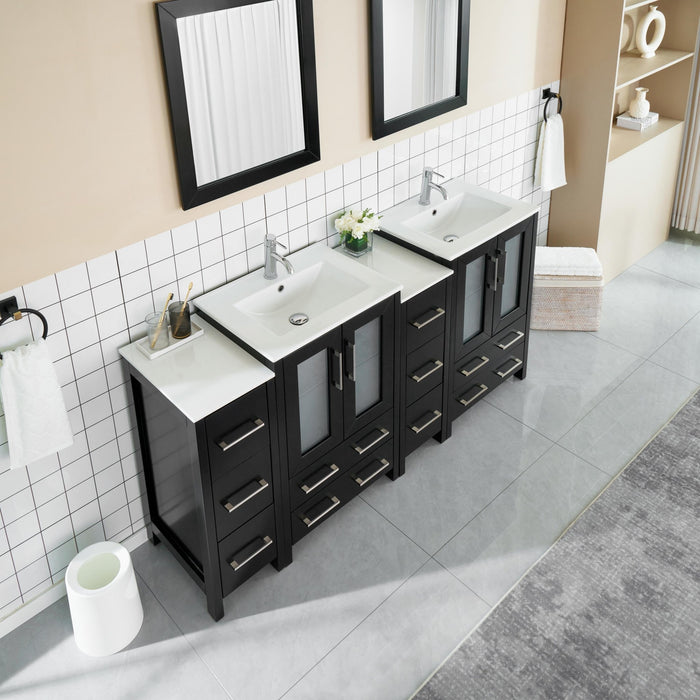 72" Double Sink Modern Bathroom Vanity Set with Ceramic Top & Two Free Mirrors – Large Storage Cabinet with 4 Cabinets VA3024-72 - HomeBeyond