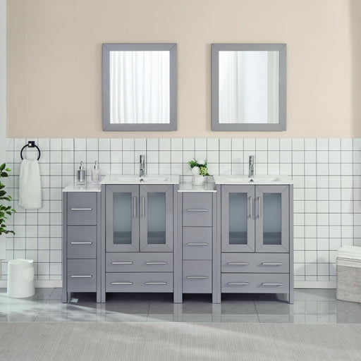72" Double Sink Modern Bathroom Vanity Set with Ceramic Top & Two Free Mirrors – Large Storage Cabinet with 4 Cabinets VA3024-72 - HomeBeyond