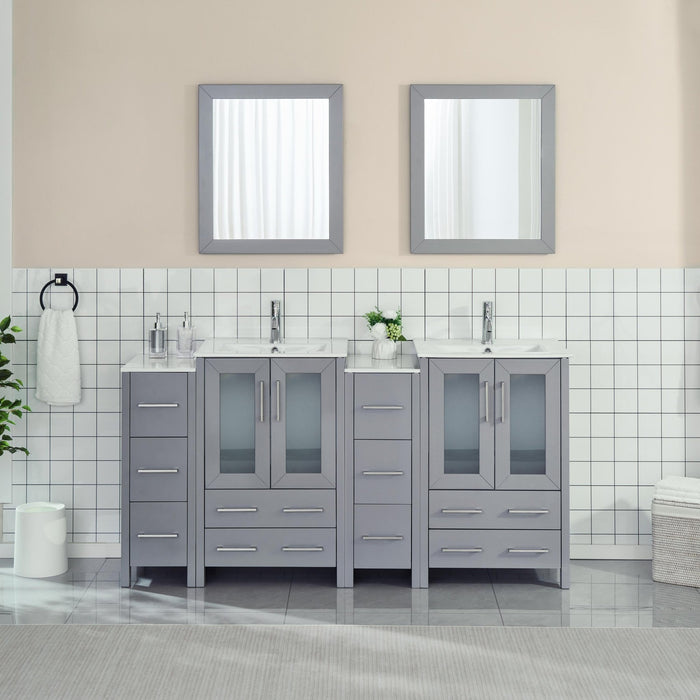 72" Double Sink Modern Bathroom Vanity Set with Ceramic Top & Two Free Mirrors – Large Storage Cabinet with 4 Cabinets VA3024-72 - HomeBeyond