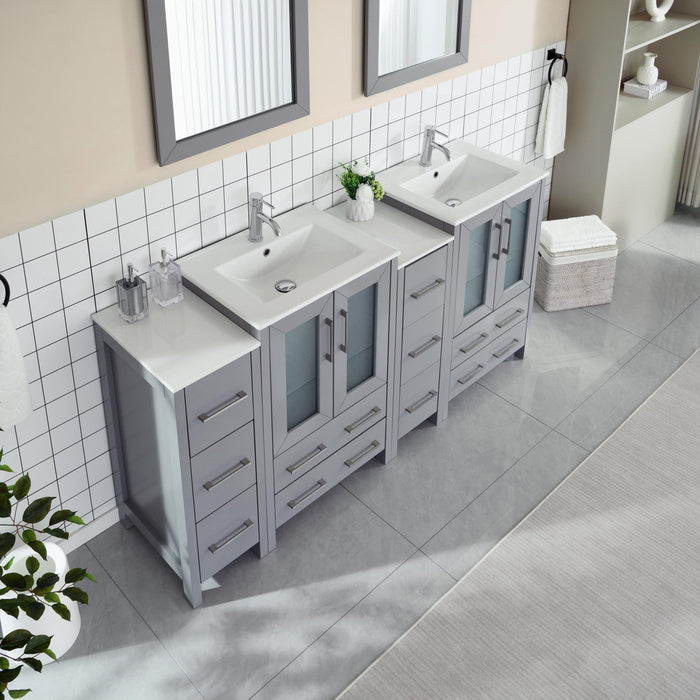 72" Double Sink Modern Bathroom Vanity Set with Ceramic Top & Two Free Mirrors – Large Storage Cabinet with 4 Cabinets VA3024-72 - HomeBeyond