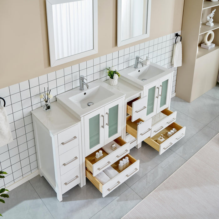 72" Double Sink Modern Bathroom Vanity Set with Ceramic Top & Two Free Mirrors – Large Storage Cabinet with 4 Cabinets VA3024-72 - HomeBeyond