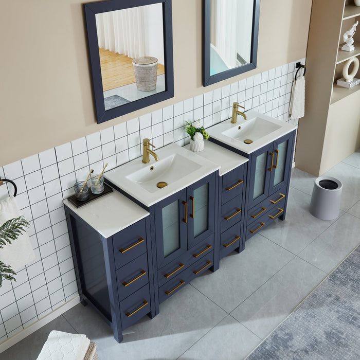 72" Double Sink Modern Bathroom Vanity Set with Ceramic Top & Two Free Mirrors – Large Storage Cabinet with 4 Cabinets VA3024-72 - HomeBeyond