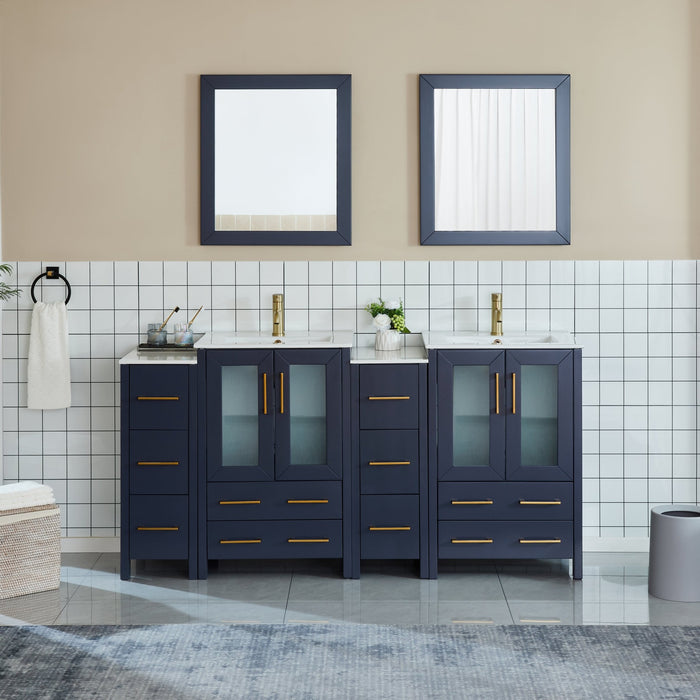 72" Double Sink Modern Bathroom Vanity Set with Ceramic Top & Two Free Mirrors – Large Storage Cabinet with 4 Cabinets VA3024-72 - HomeBeyond