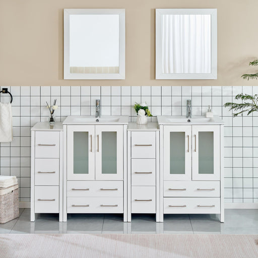 72" Double Sink Modern Bathroom Vanity Set with Ceramic Top & Two Free Mirrors – Large Storage Cabinet with 4 Cabinets VA3024-72 - HomeBeyond
