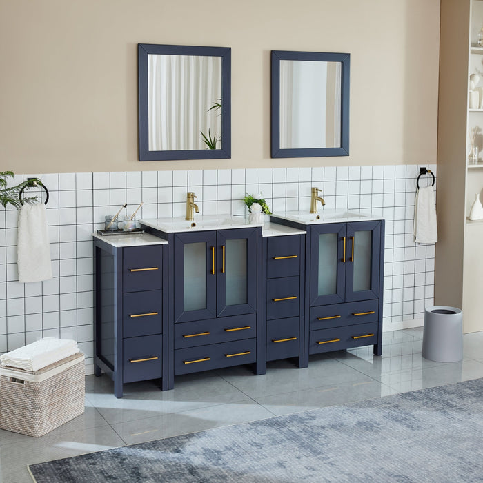 72" Double Sink Modern Bathroom Vanity Set with Ceramic Top & Two Free Mirrors – Large Storage Cabinet with 4 Cabinets VA3024-72 - HomeBeyond