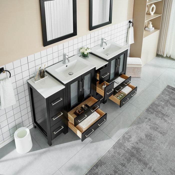 72" Double Sink Modern Bathroom Vanity Set with Ceramic Top & Two Free Mirrors – Large Storage Cabinet with 4 Cabinets VA3024-72 - HomeBeyond