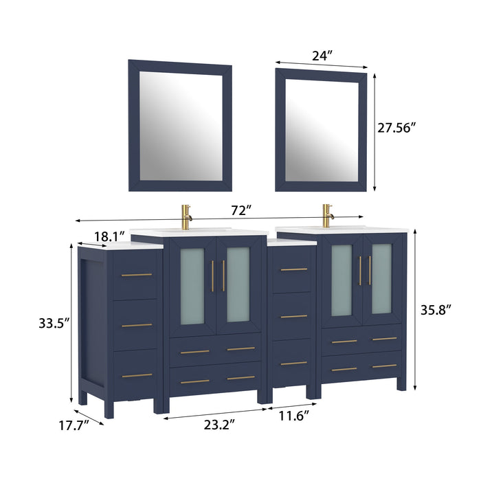 72" Double Sink Modern Bathroom Vanity Set with Ceramic Top & Two Free Mirrors – Large Storage Cabinet with 4 Cabinets VA3024-72 - HomeBeyond