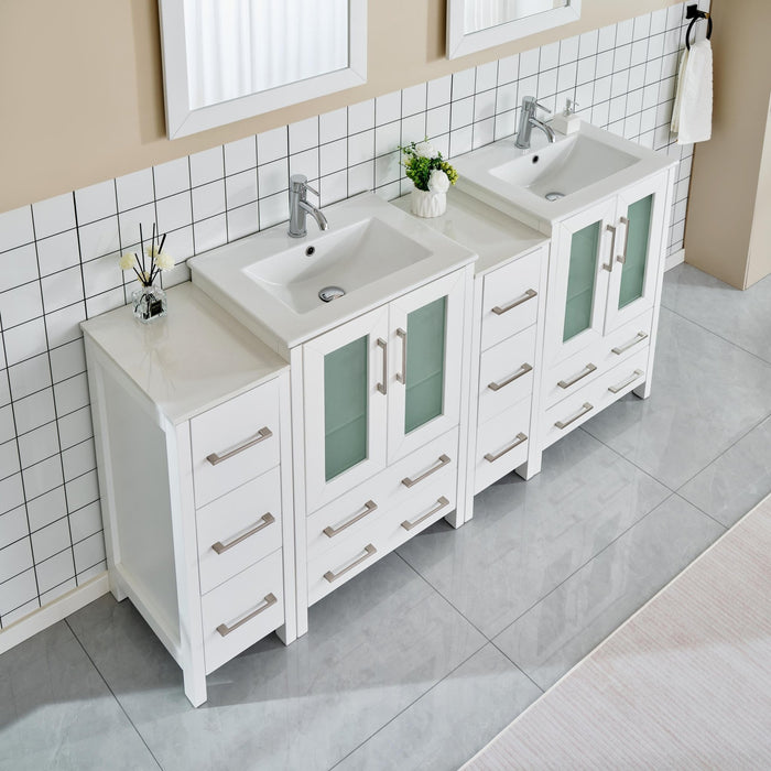 72" Double Sink Modern Bathroom Vanity Set with Ceramic Top & Two Free Mirrors – Large Storage Cabinet with 4 Cabinets VA3024-72 - HomeBeyond
