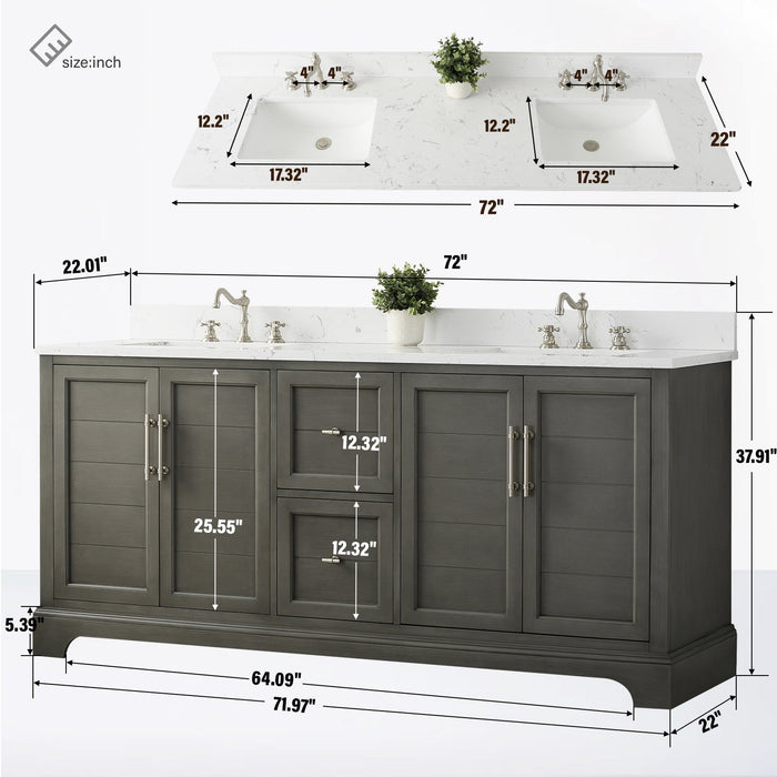 72" Double Sink Modern Bathroom Vanity Set with Countertop & Undermount Sinks – Large Storage Cabinet VA5072 - HomeBeyond