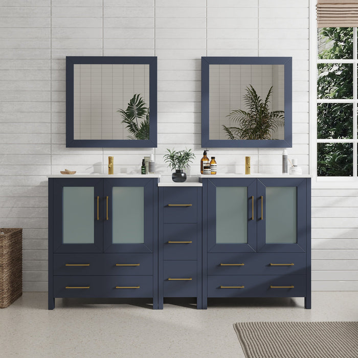 72" Double Sink Modern Bathroom Vanity Set with White Ceramic Top & Free Mirrors – Large Storage Cabinet with 7 Drawers VA3030-72 - HomeBeyond