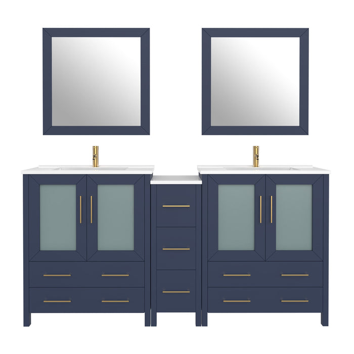 72" Double Sink Modern Bathroom Vanity Set with White Ceramic Top & Free Mirrors – Large Storage Cabinet with 7 Drawers VA3030-72 - HomeBeyond