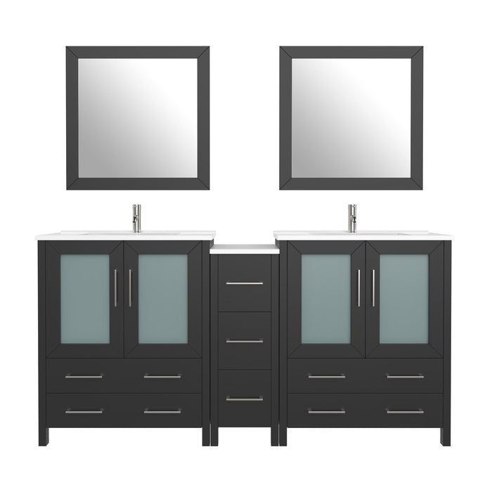 72" Double Sink Modern Bathroom Vanity Set with White Ceramic Top & Free Mirrors – Large Storage Cabinet with 7 Drawers VA3030-72 - HomeBeyond