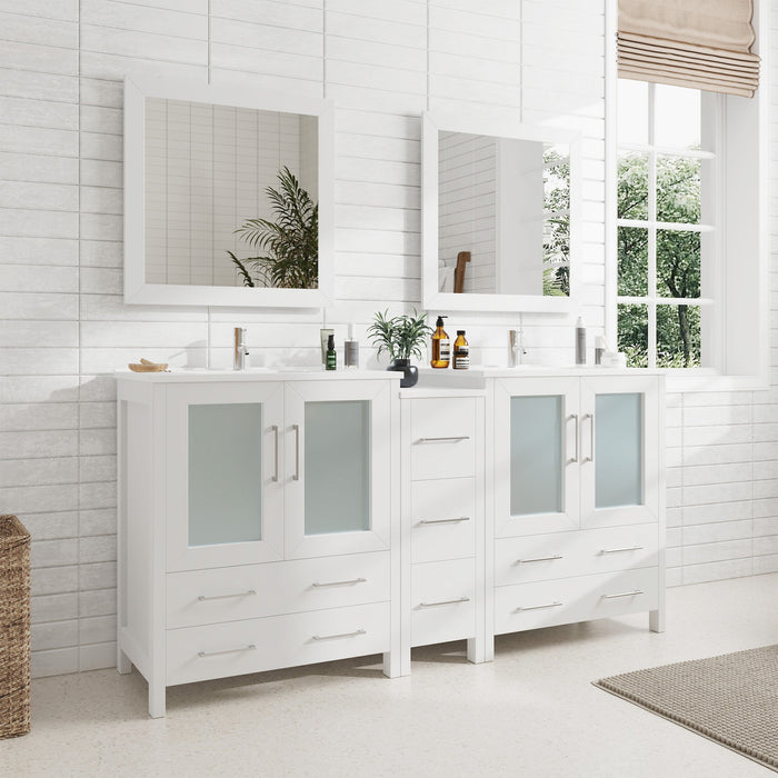 72" Double Sink Modern Bathroom Vanity Set with White Ceramic Top & Free Mirrors – Large Storage Cabinet with 7 Drawers VA3030-72 - HomeBeyond