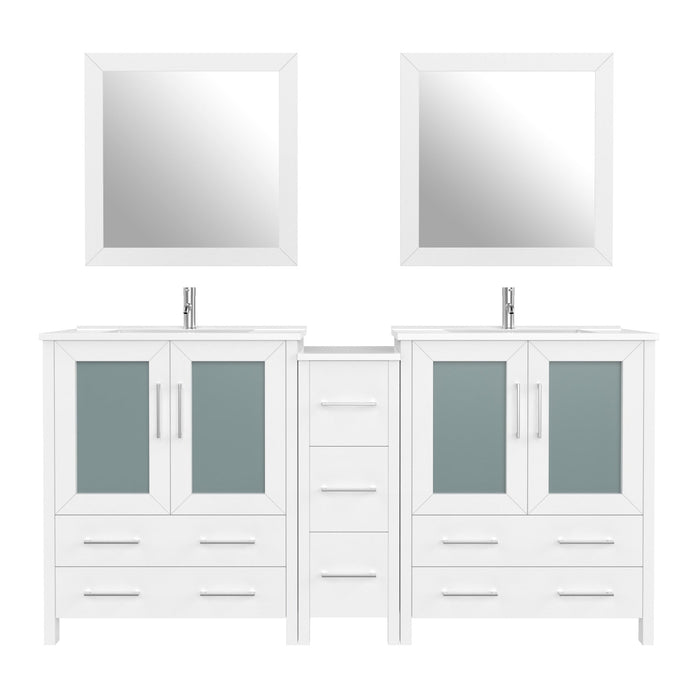 72" Double Sink Modern Bathroom Vanity Set with White Ceramic Top & Free Mirrors – Large Storage Cabinet with 7 Drawers VA3030-72 - HomeBeyond