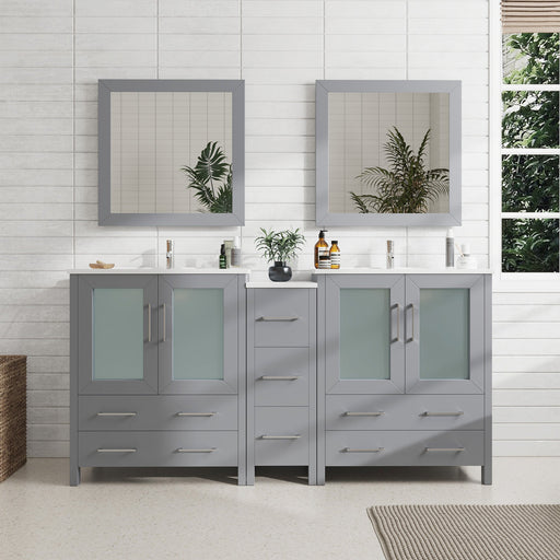 72" Double Sink Modern Bathroom Vanity Set with White Ceramic Top & Free Mirrors – Large Storage Cabinet with 7 Drawers VA3030-72 - HomeBeyond